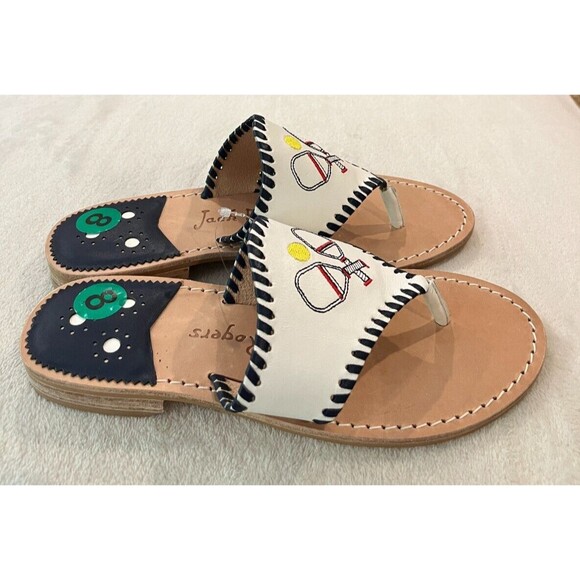 Jack Rogers Pickleball Sandals Thong Size 8 Embroidered Leather Patriotic NEW - Picture 4 of 8